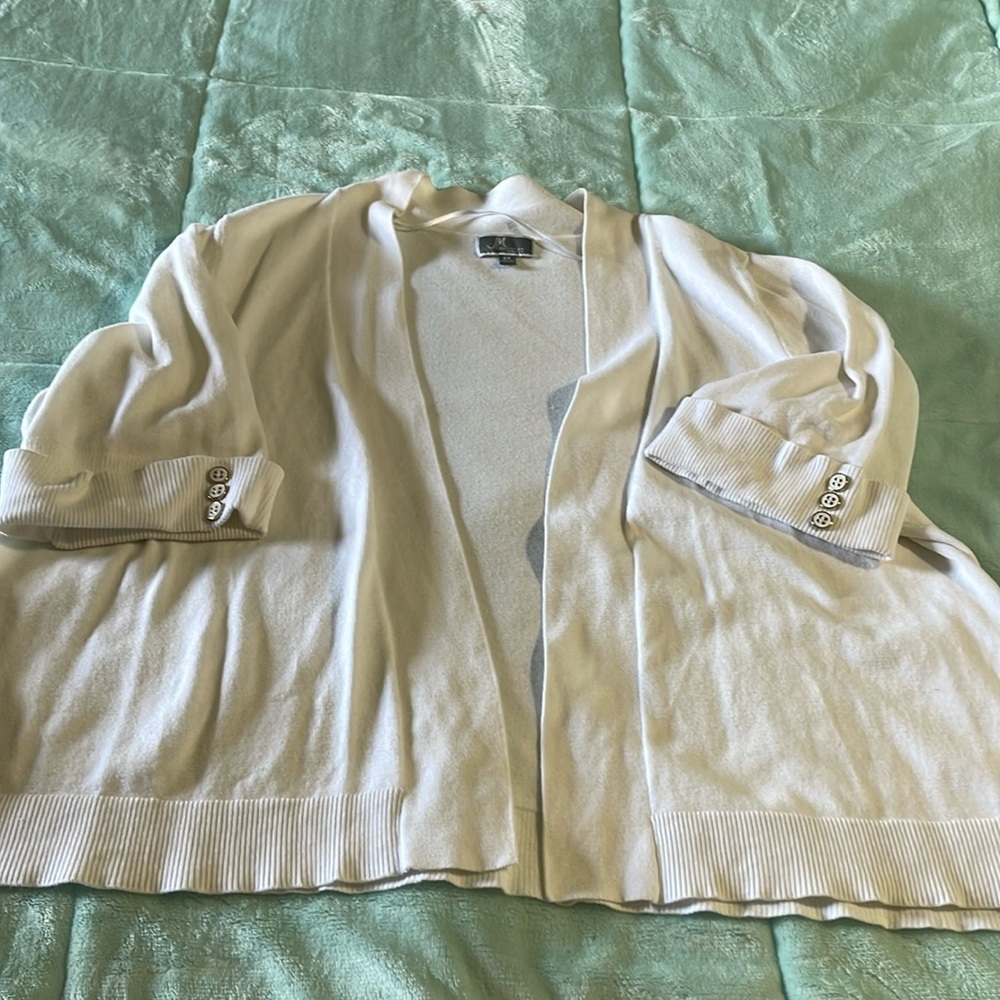 JM Collection Cardigan Women’s XXL White Knit short Sleeve Cardigan